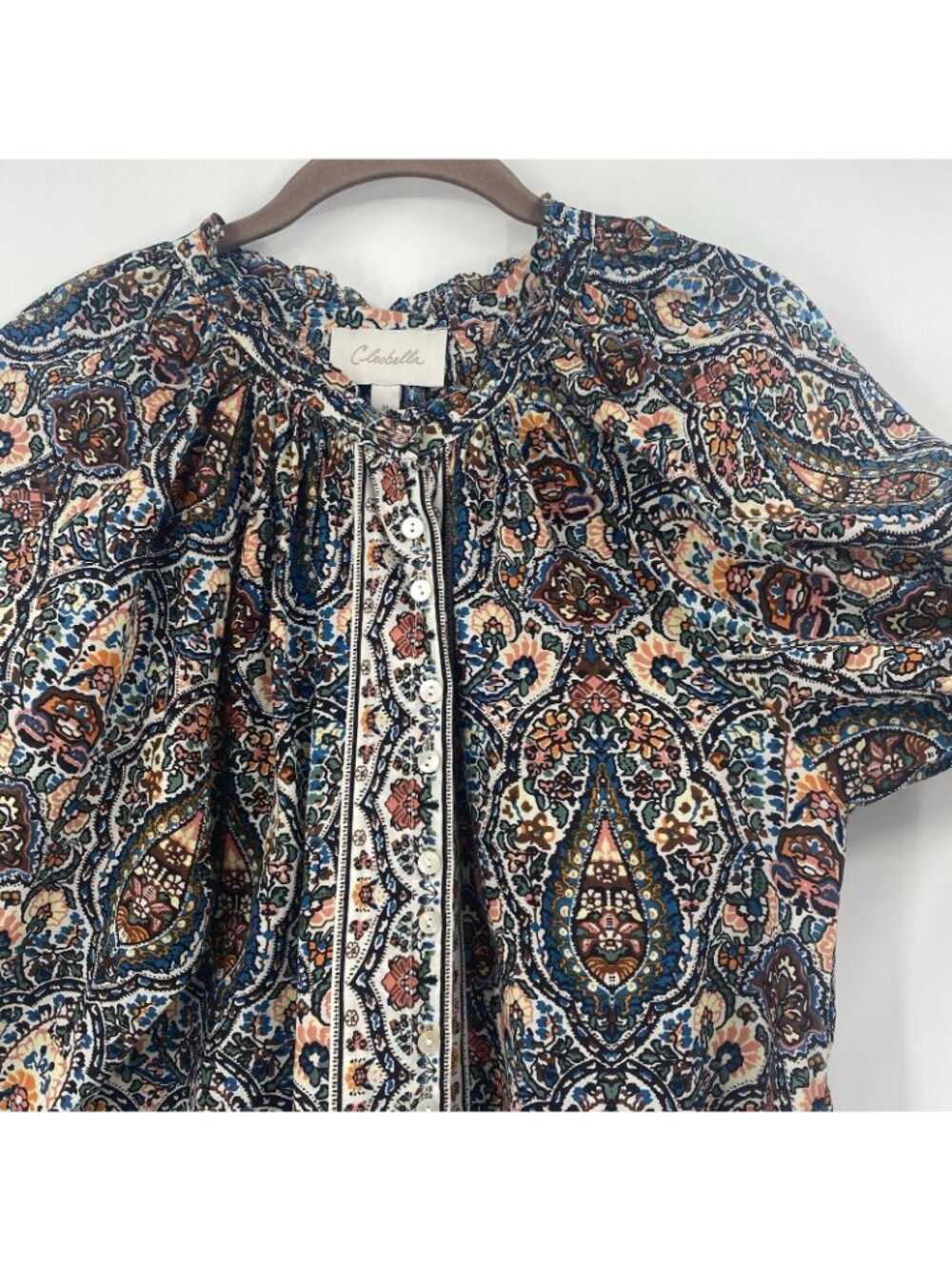 Cleobella Women’s M Fabiola Button Blouse Paisely Organic Cotton Top In Meadow - Picture 7 of 14